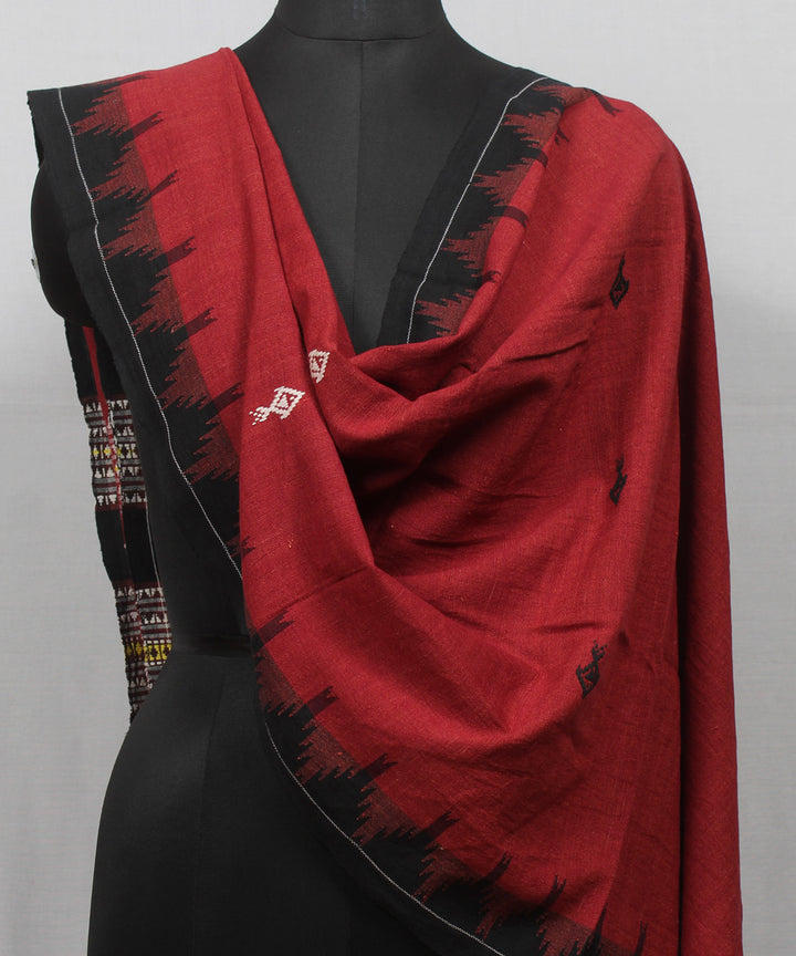 Maroon black handwoven cotton kotpad dupatta