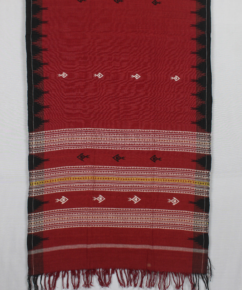 Maroon black handwoven cotton kotpad dupatta