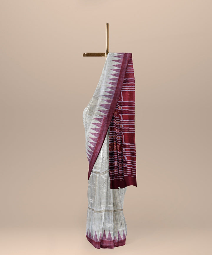 Grey red handwoven odisha ikat silk saree