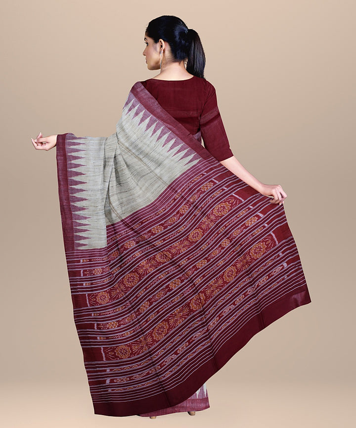 Grey red handwoven odisha ikat silk saree