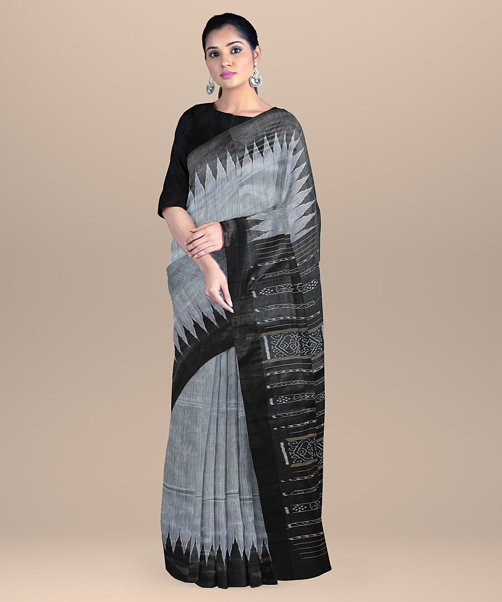 Grey black handwoven gopalpurtussar silk saree