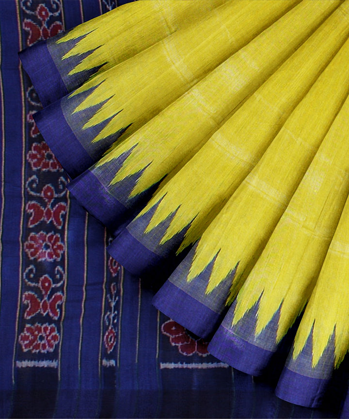 Yellow blue handwoven gopalpur tussar silk saree