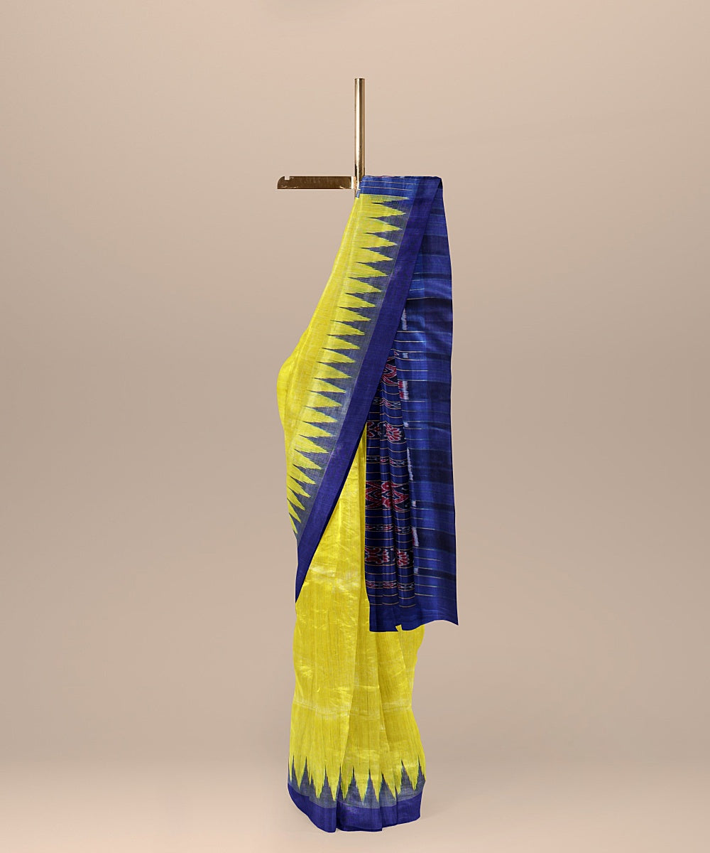 Yellow blue handwoven gopalpur tussar silk saree