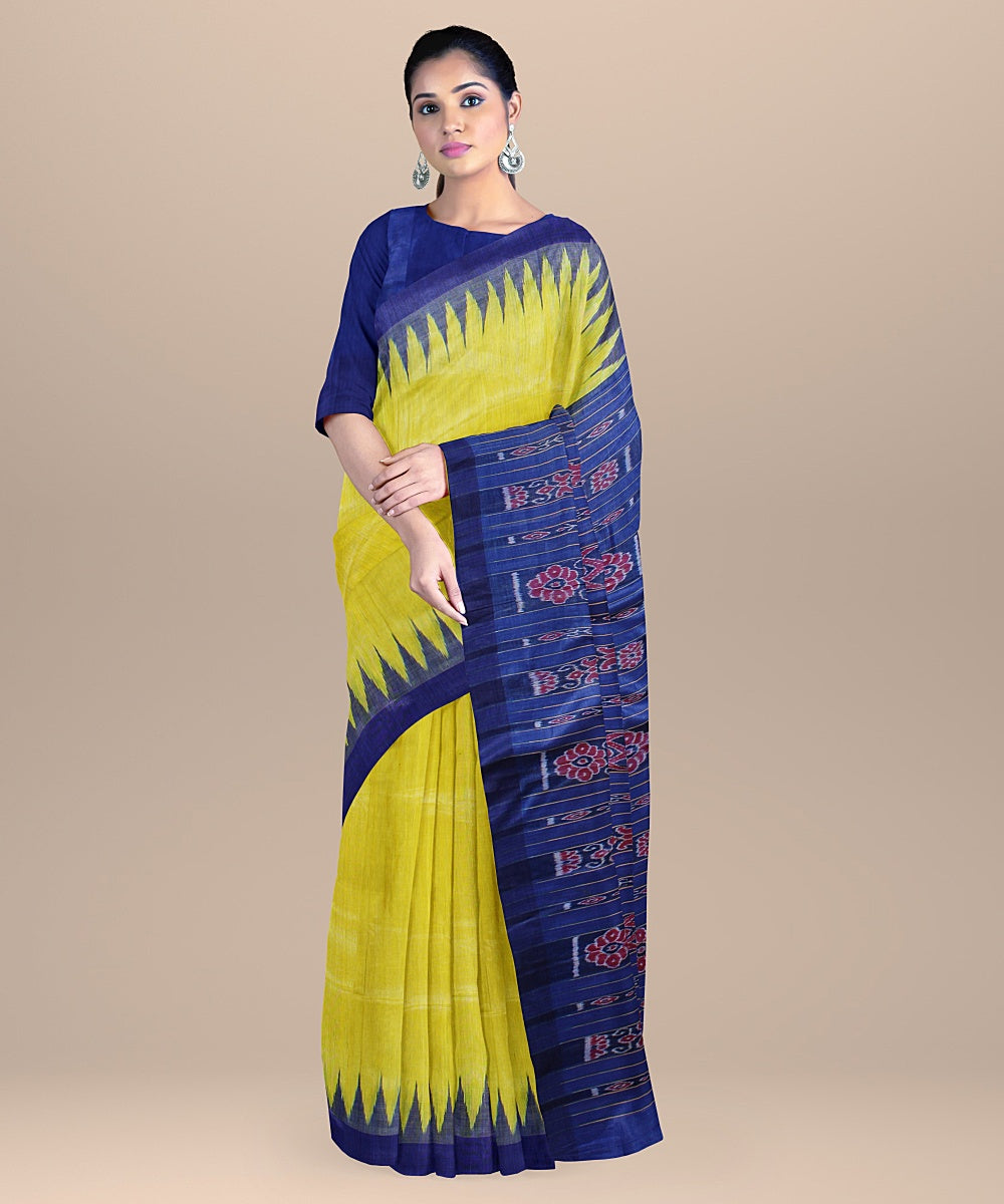 Yellow blue handwoven gopalpur tussar silk saree