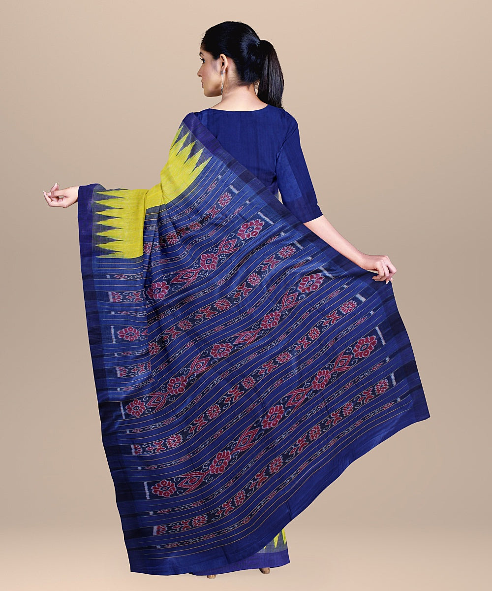 Yellow blue handwoven gopalpur tussar silk saree