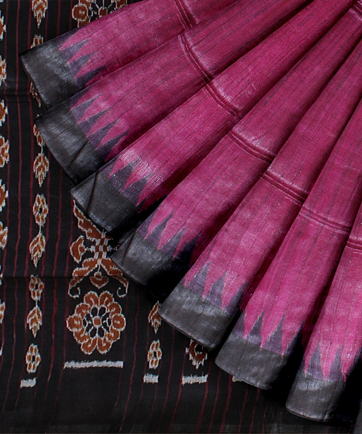 Pink brown handwoven gopalpur tussar silk saree