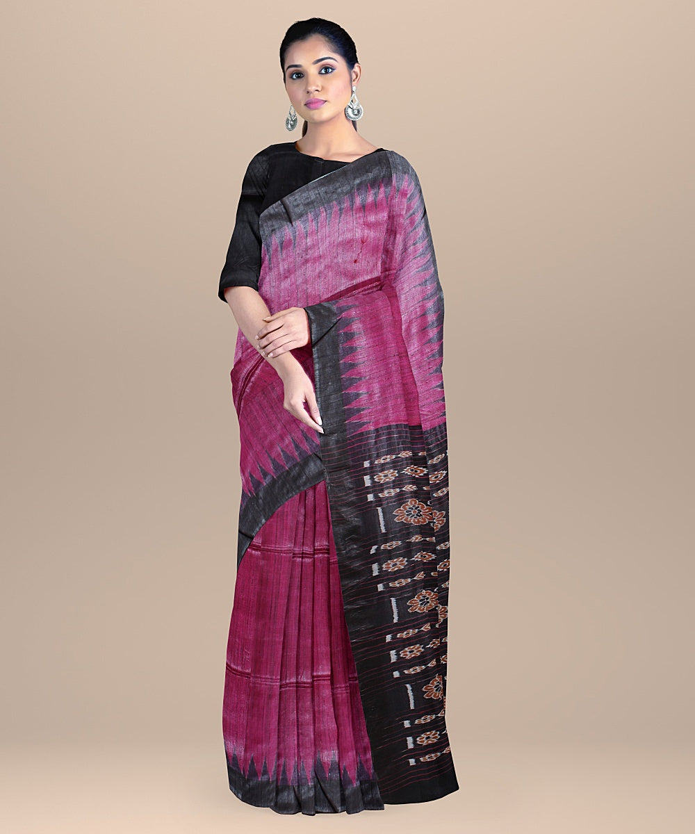 Pink brown handwoven gopalpur tussar silk saree