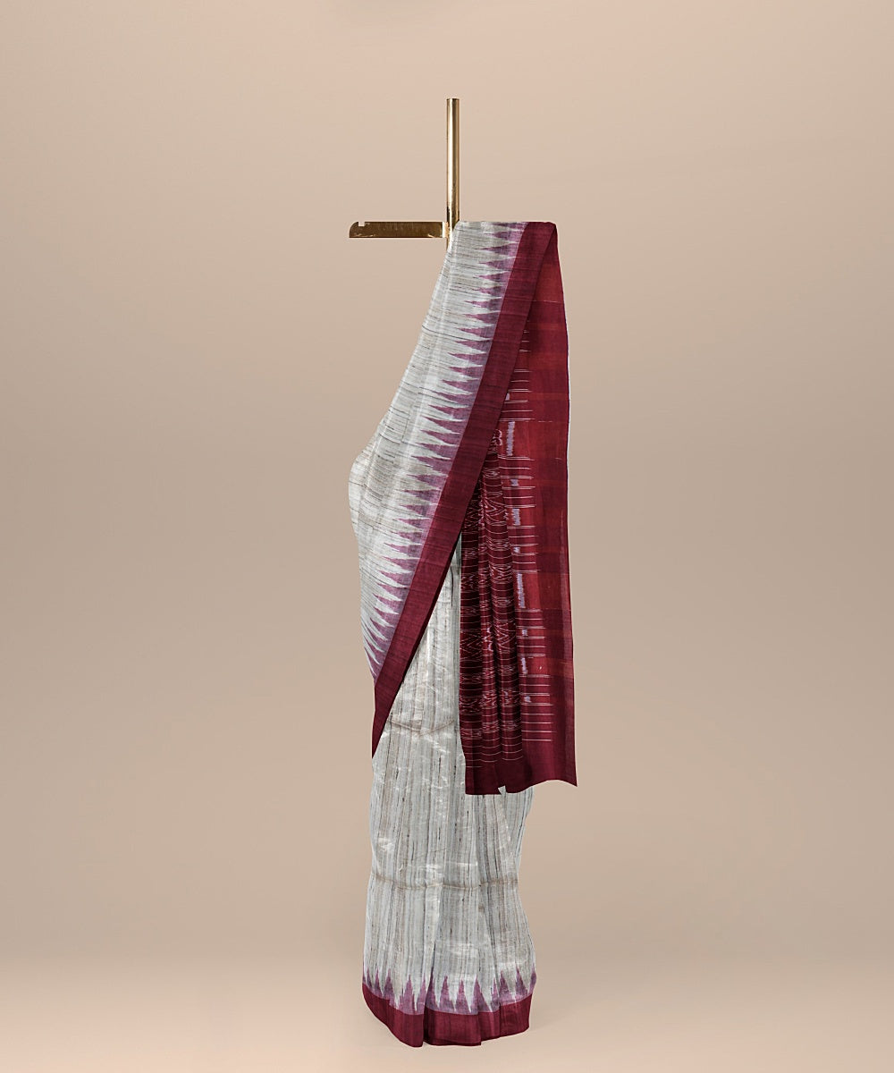 Beige marron handwoven gopalpur tussar silk saree