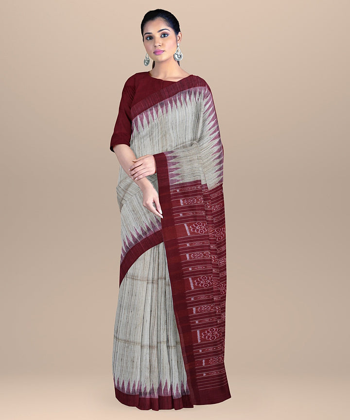 Beige marron handwoven gopalpur tussar silk saree