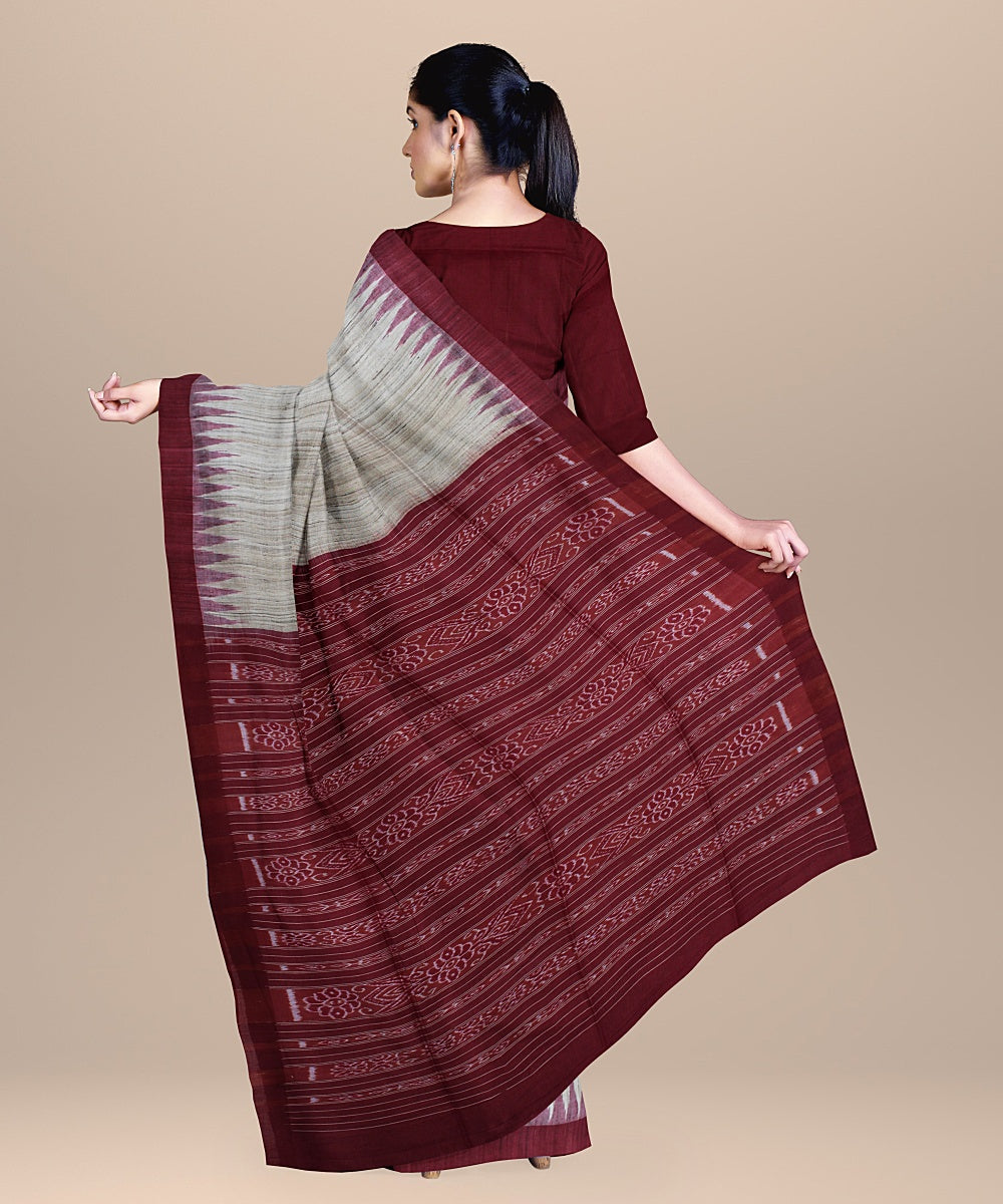 Beige marron handwoven gopalpur tussar silk saree