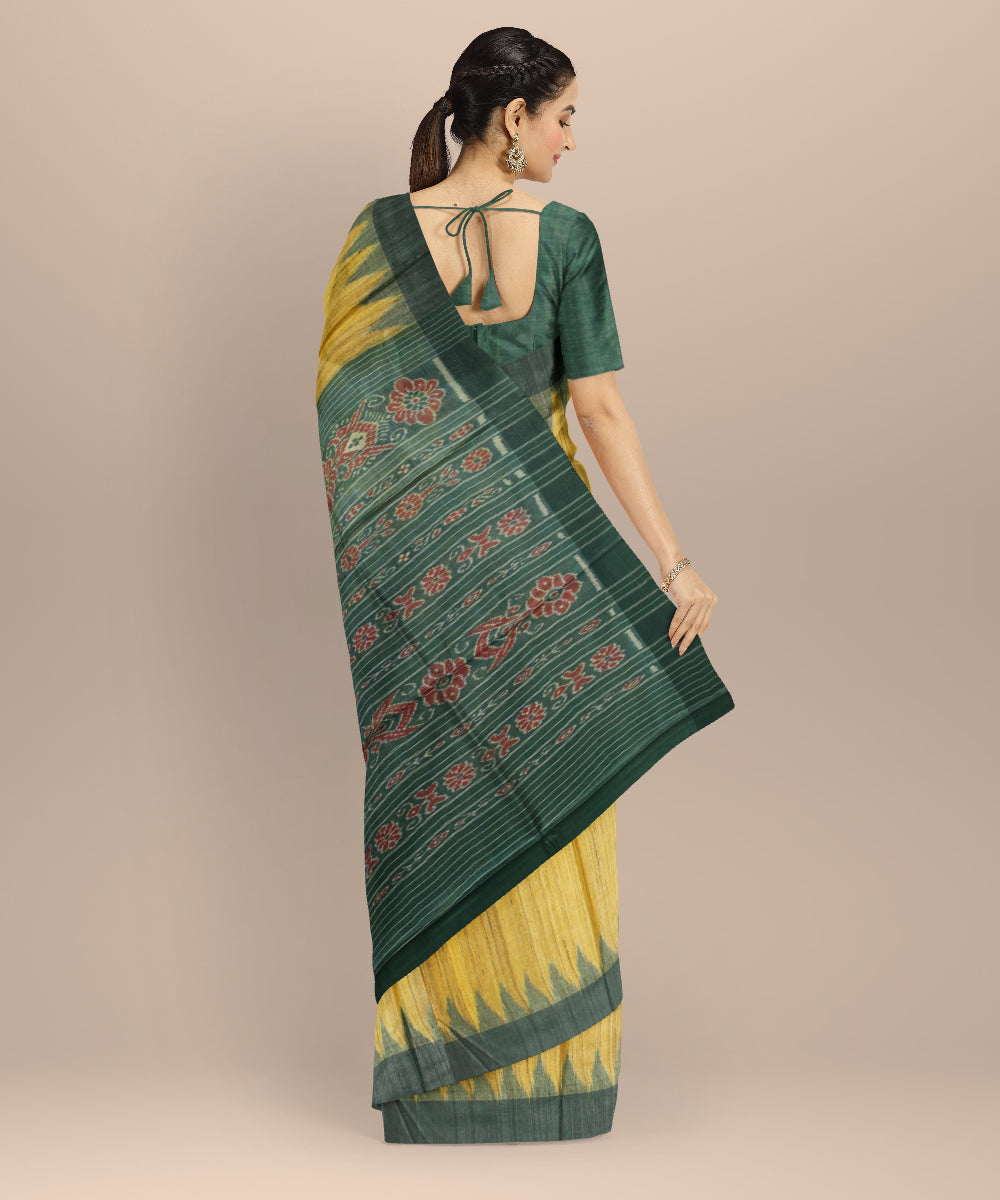 Yellow forest green tussar silk handwoven gopalpur saree