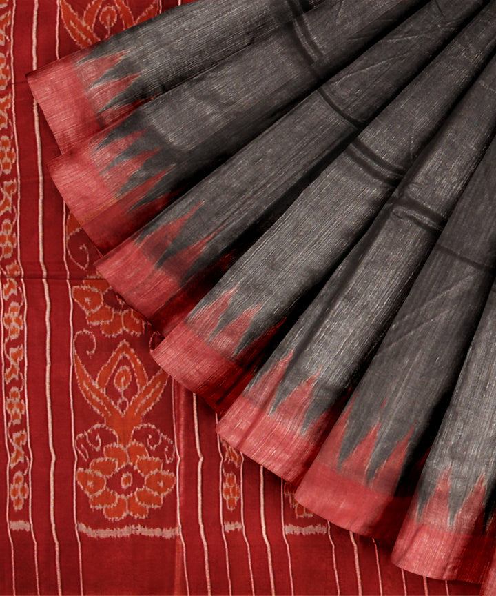 Black red tussar silk handwoven gopalpur saree