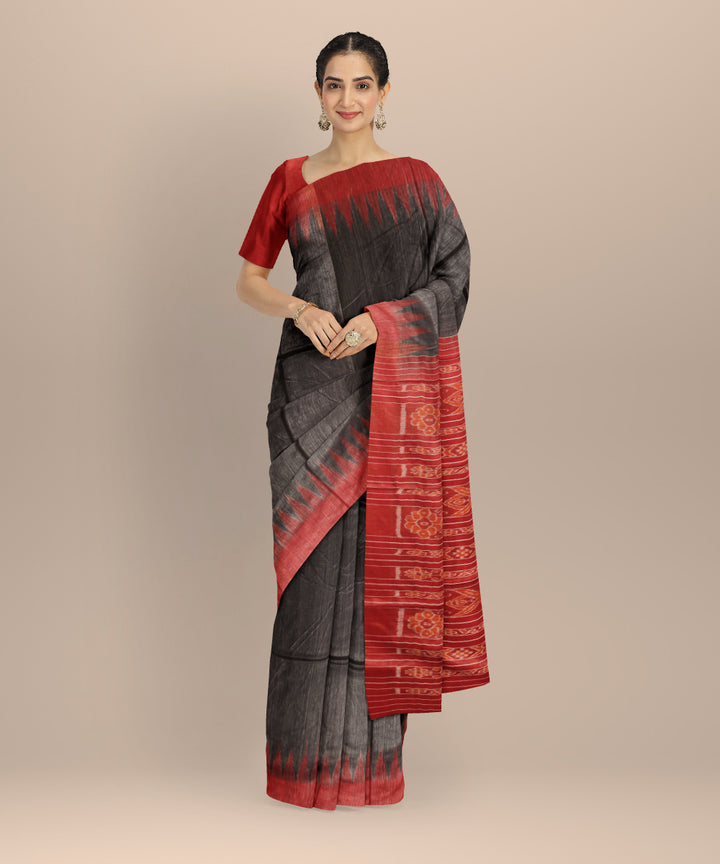 Black red tussar silk handwoven gopalpur saree