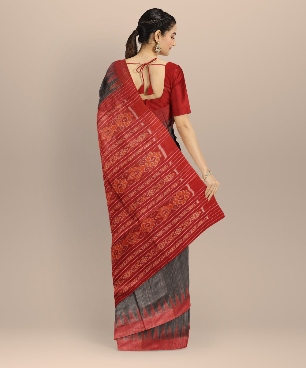 Black red tussar silk handwoven gopalpur saree