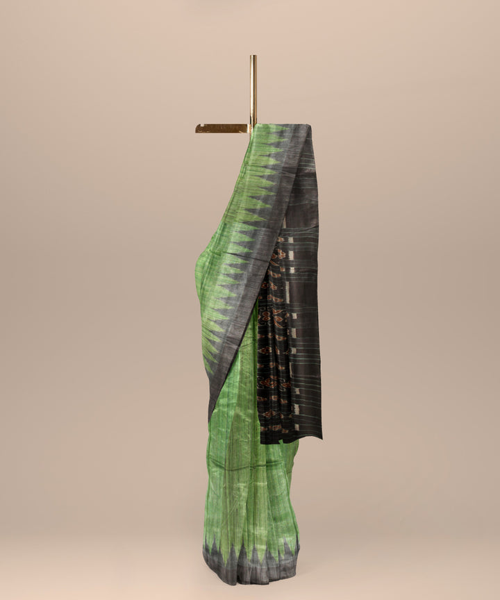 Lime green black tussar silk gopalpur handwoven saree