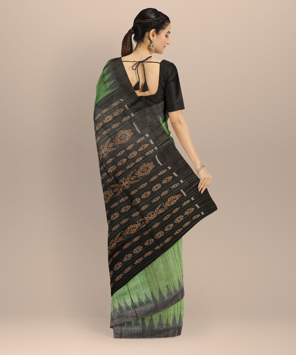 Lime green black tussar silk gopalpur handwoven saree