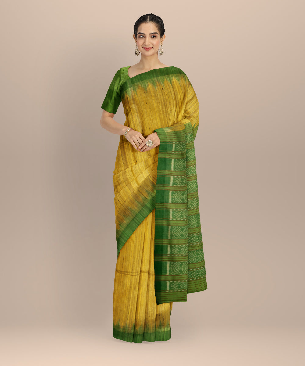 Yellow neon tussar silk handwoven gopalpur saree