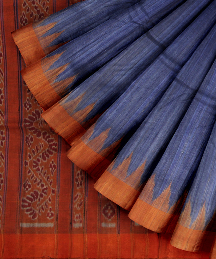 Navy blue orange tussar silk handwoven gopalpur saree