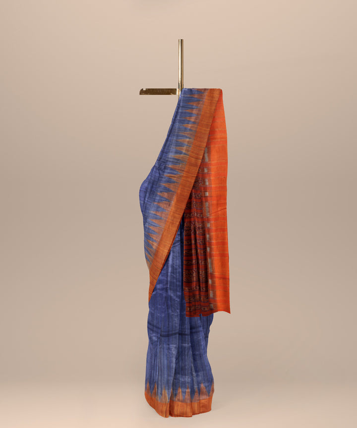 Navy blue orange tussar silk handwoven gopalpur saree