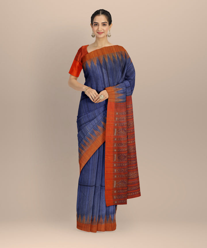 Navy blue orange tussar silk handwoven gopalpur saree