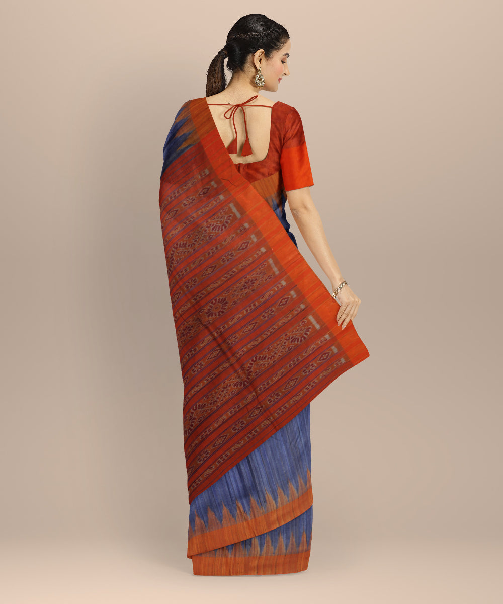 Navy blue orange tussar silk handwoven gopalpur saree