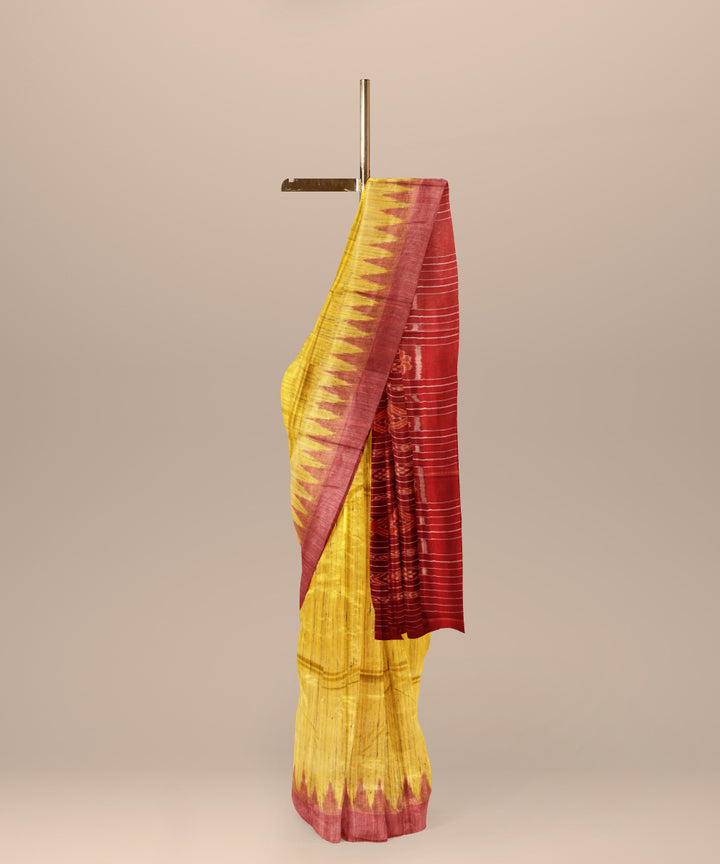 Yellow red tussar silk gopalpur handwoven saree