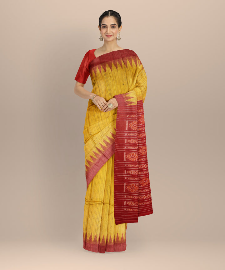 Yellow red tussar silk gopalpur handwoven saree