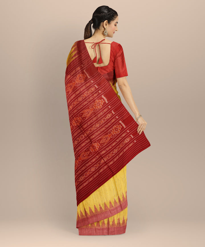 Yellow red tussar silk gopalpur handwoven saree