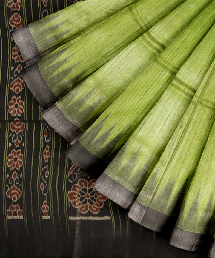 Lime green black tussar silk handwoven gopalpur saree