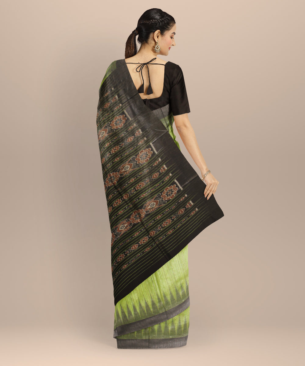 Lime green black tussar silk handwoven gopalpur saree