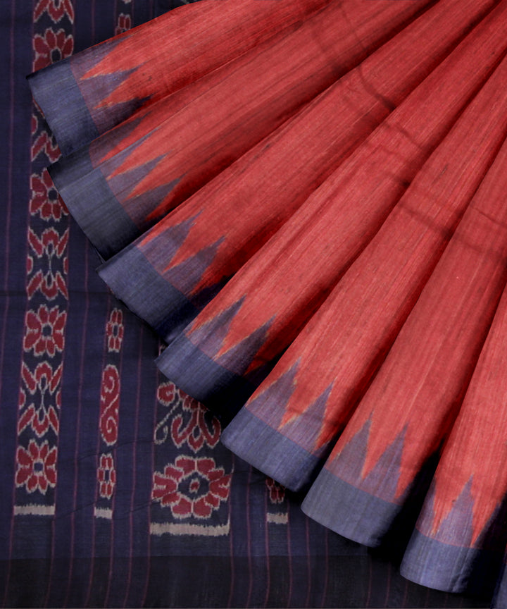 Red navy blue tussar silk handwoven gopalpur saree