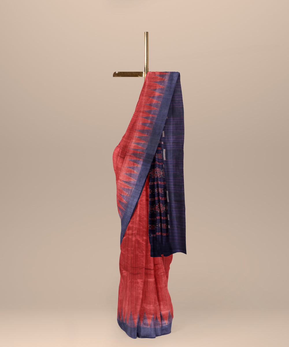 Red navy blue tussar silk handwoven gopalpur saree