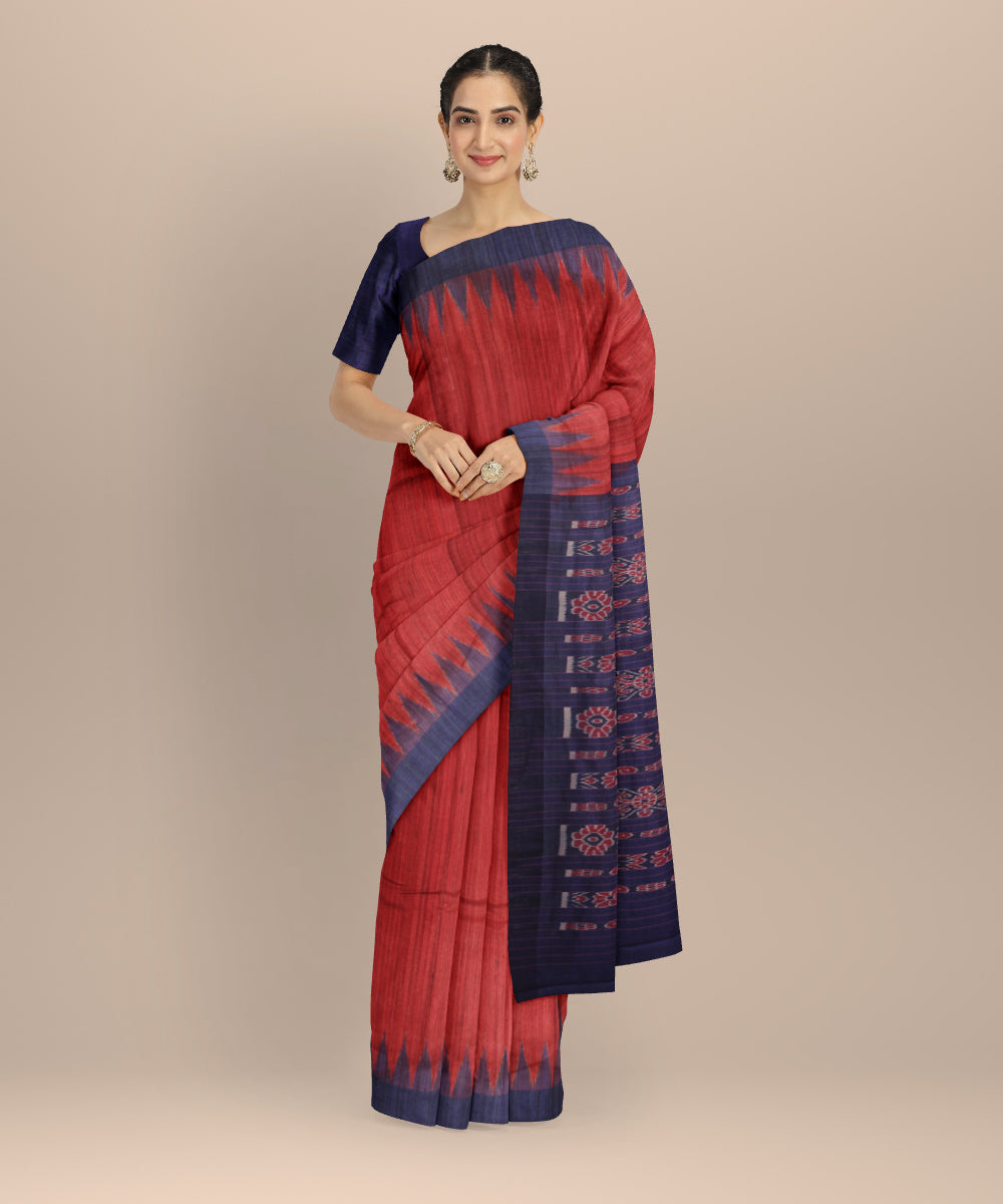 Red navy blue tussar silk handwoven gopalpur saree