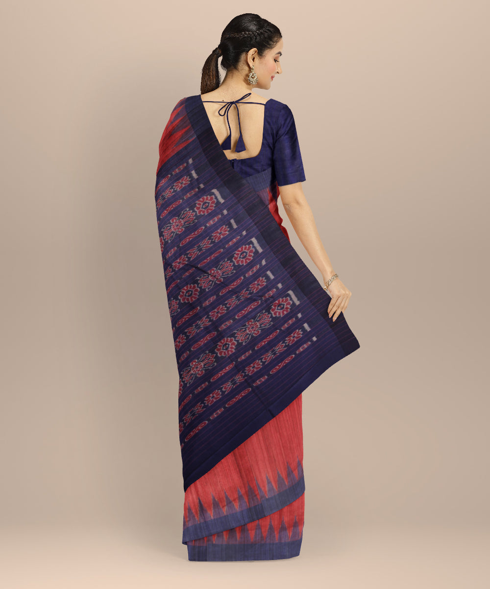 Red navy blue tussar silk handwoven gopalpur saree