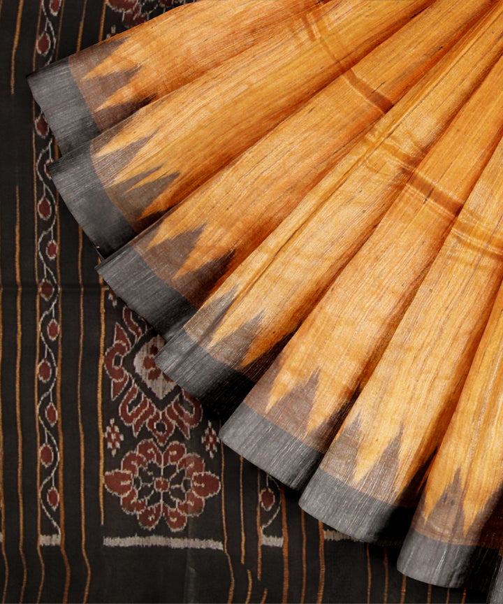 Orange black tussar silk handwoven gopalpur saree