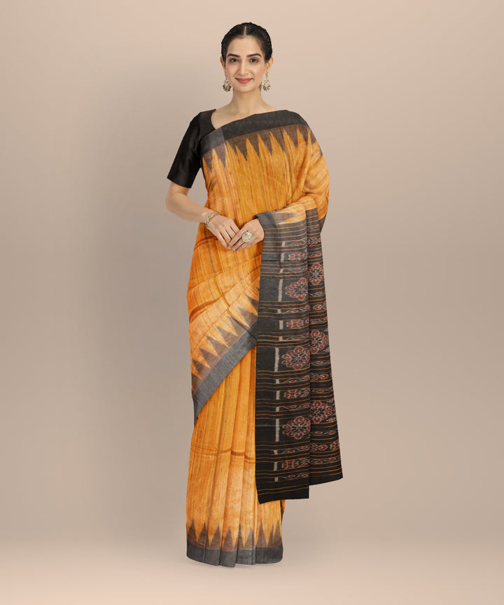 Orange black tussar silk handwoven gopalpur saree