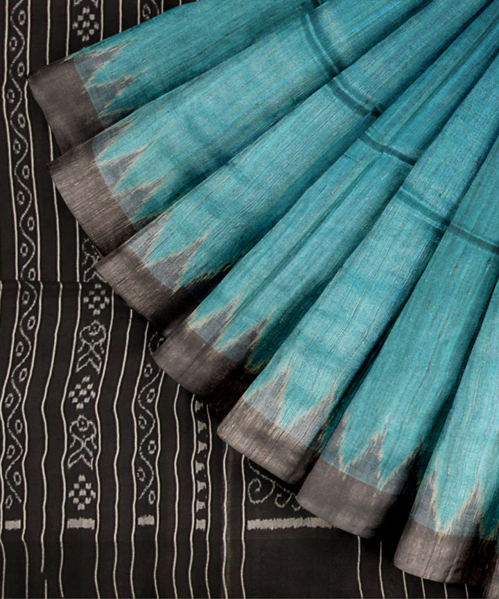 Sky blue black tussar silk gopalpur handwoven saree