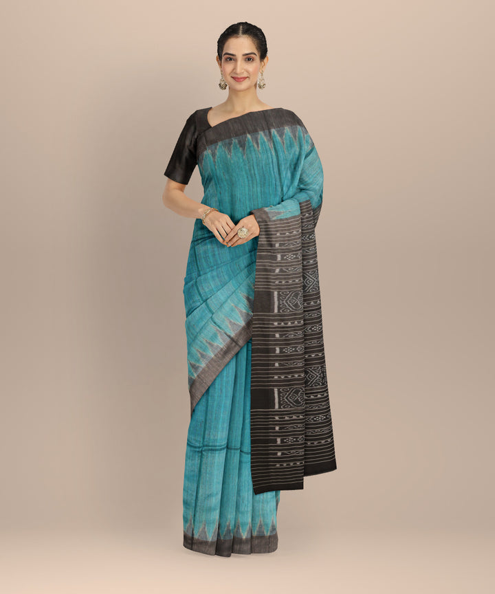 Sky blue black tussar silk gopalpur handwoven saree