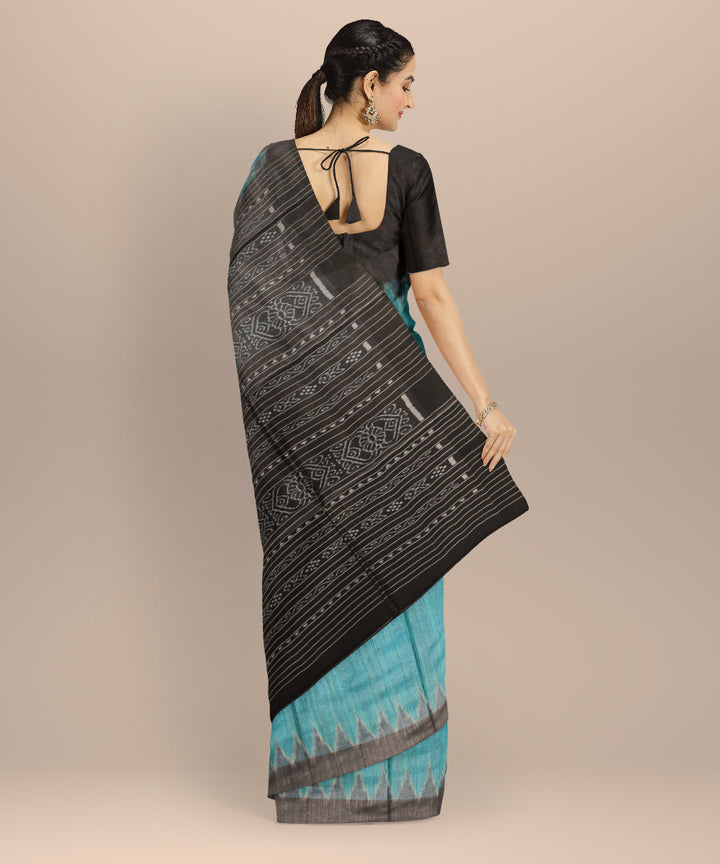 Sky blue black tussar silk gopalpur handwoven saree