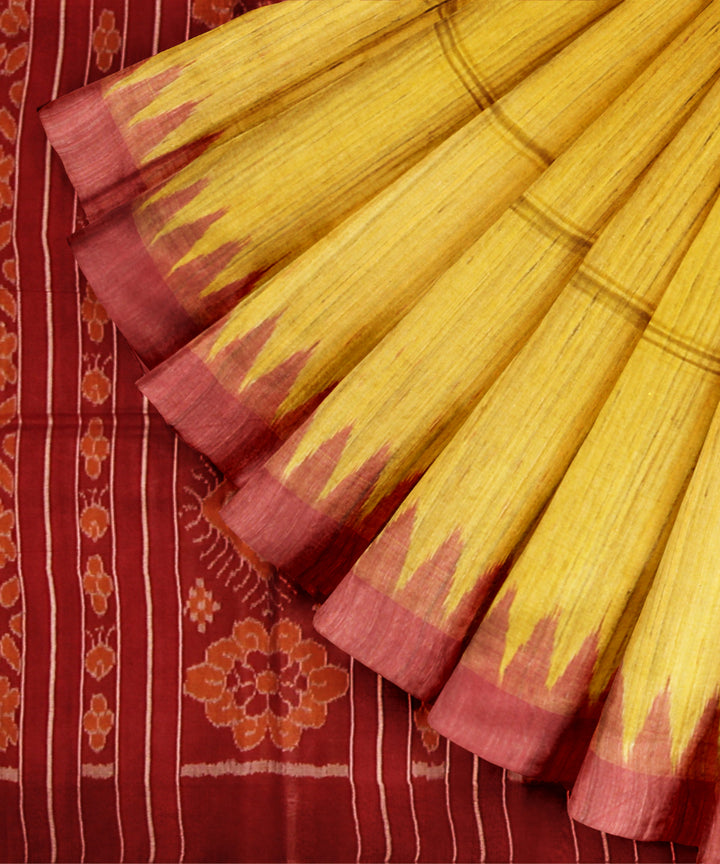 Yellow red tussar silk handwoven gopalpur saree