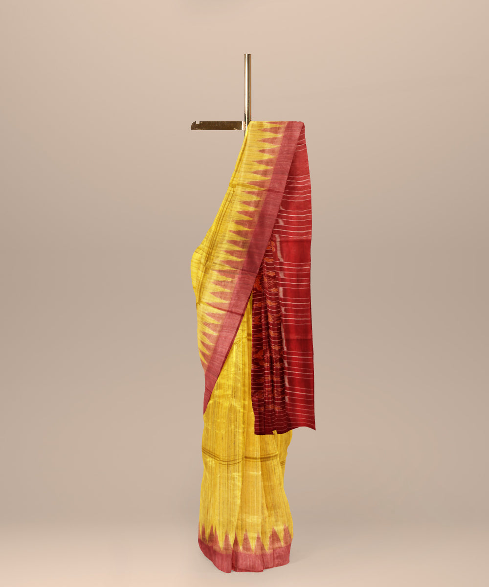 Yellow red tussar silk handwoven gopalpur saree