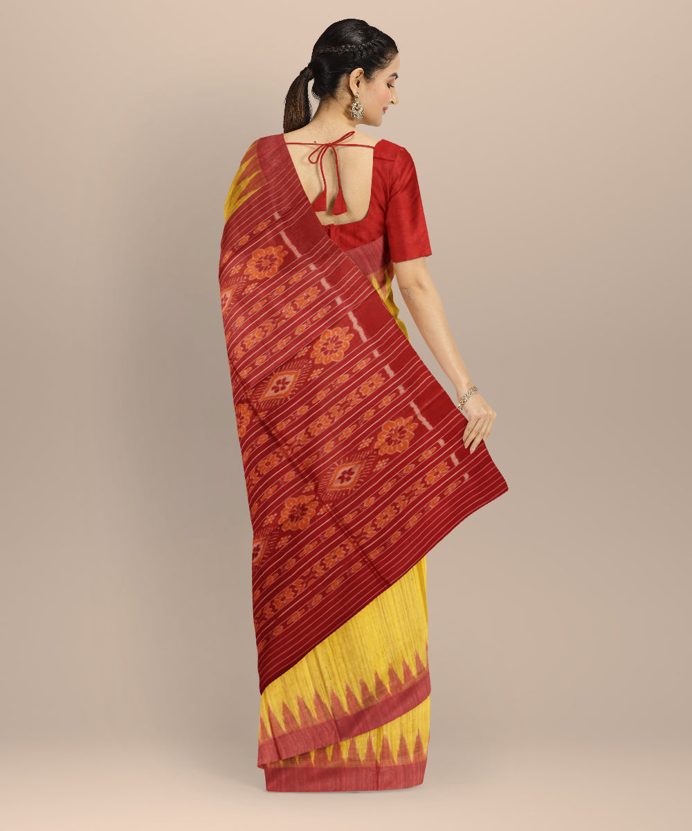 Yellow red tussar silk handwoven gopalpur saree