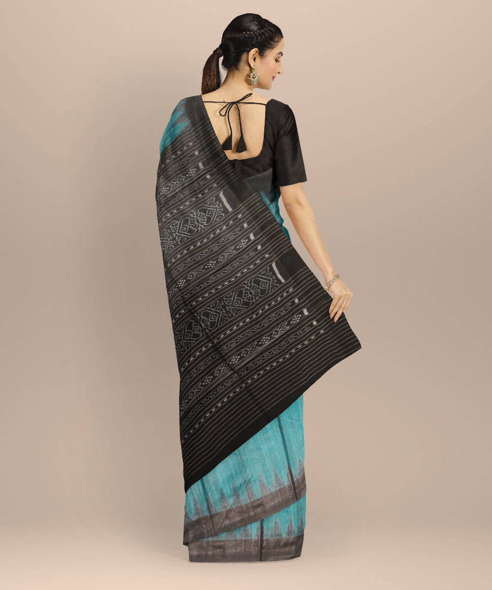 Sky blue black tussar silk handwoven gopalpur saree