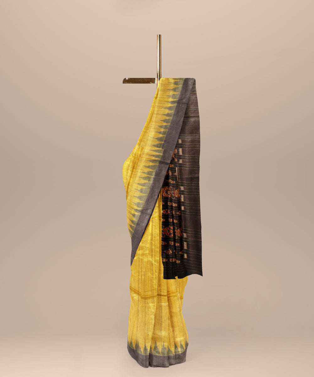 Mustard coffee brown tussar silk handwoven gopalpur saree