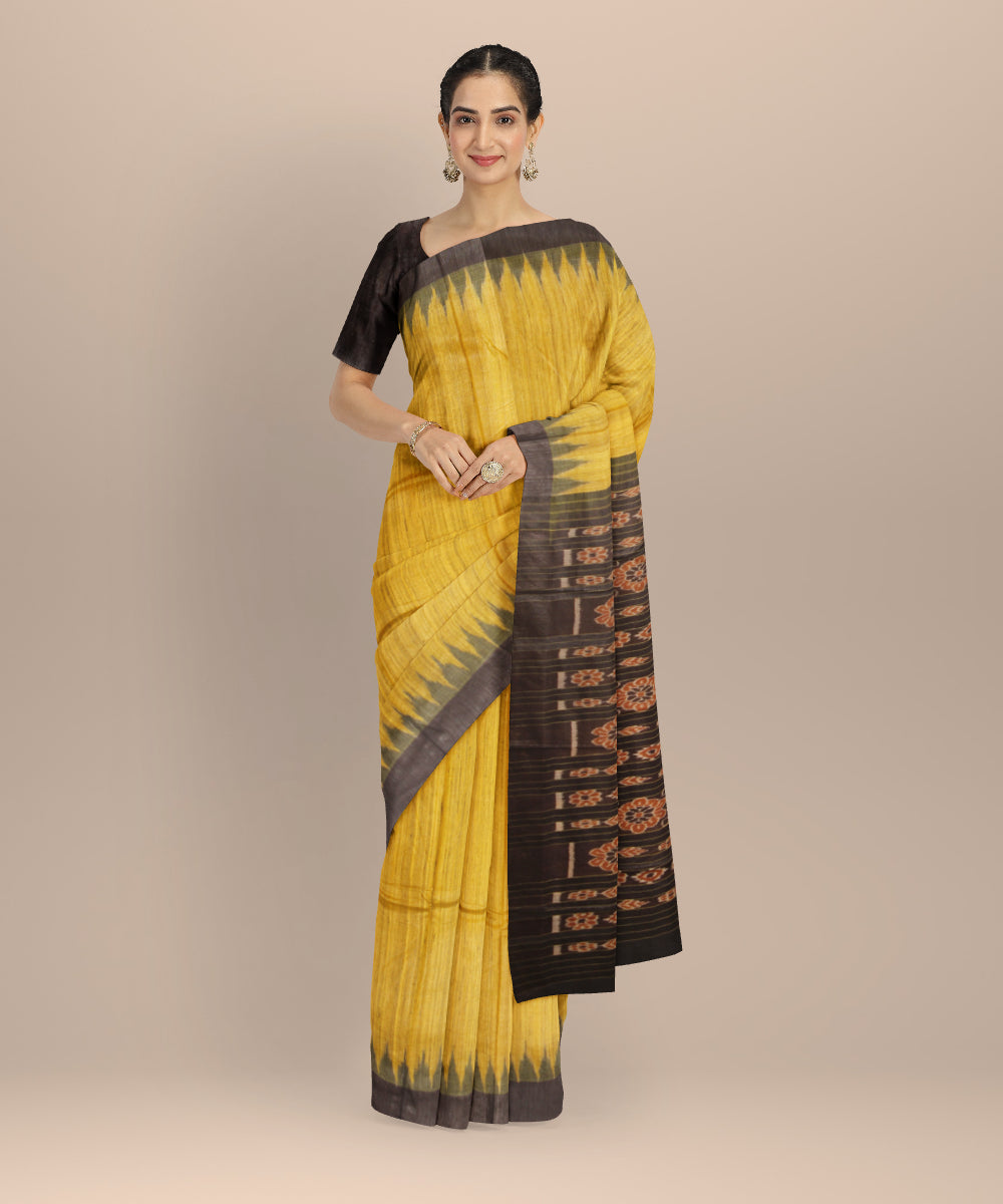 Mustard coffee brown tussar silk handwoven gopalpur saree