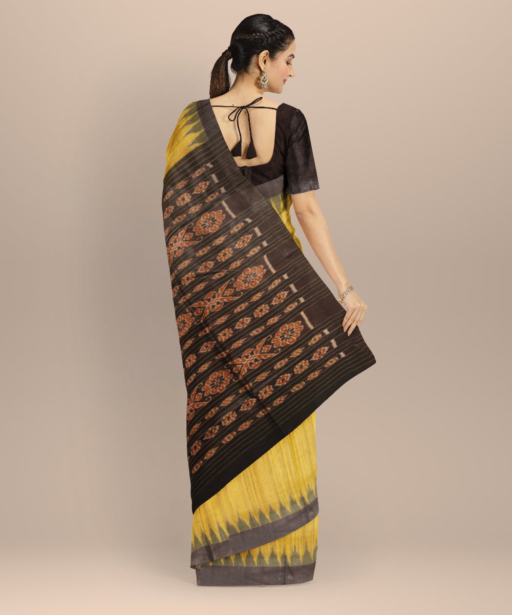 Mustard coffee brown tussar silk handwoven gopalpur saree