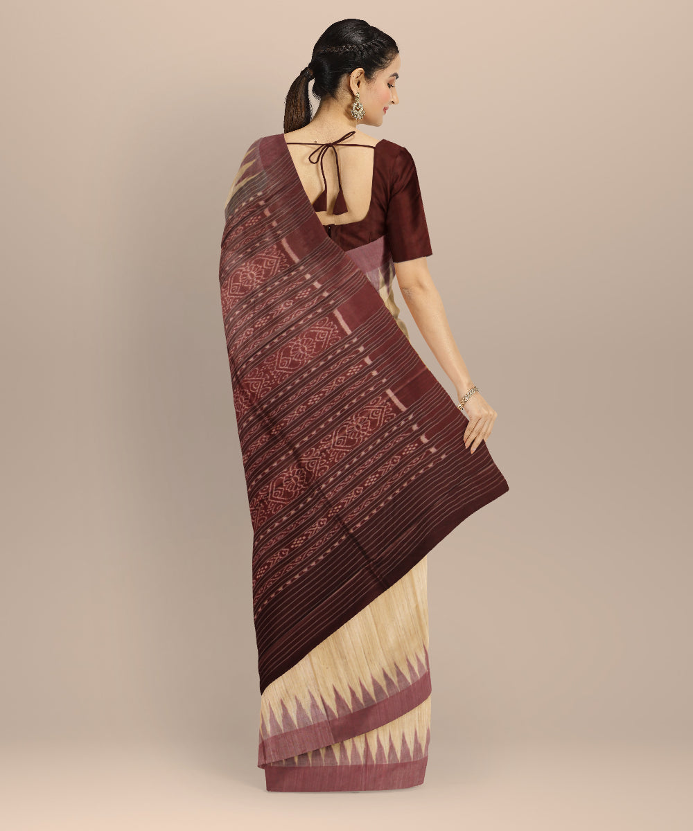 Beige maroon gopalpur tussar silk handwoven saree