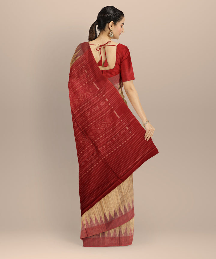 Beige red tussar silk handloom gopalpur saree