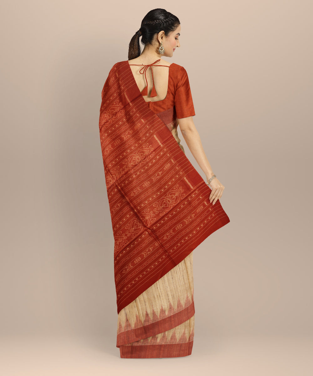 Beige bricks red tussar silk handwoven gopalpur saree