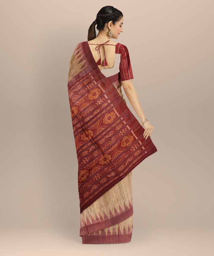 Beige maroon tussar silk gopalpur handwoven saree